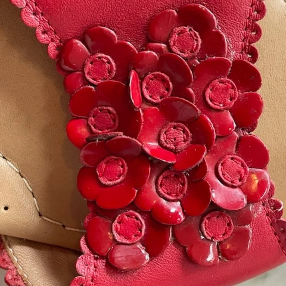 PIOLITO FLORICIENTA Sandals Red Floral Petal Applique Girl Size 1